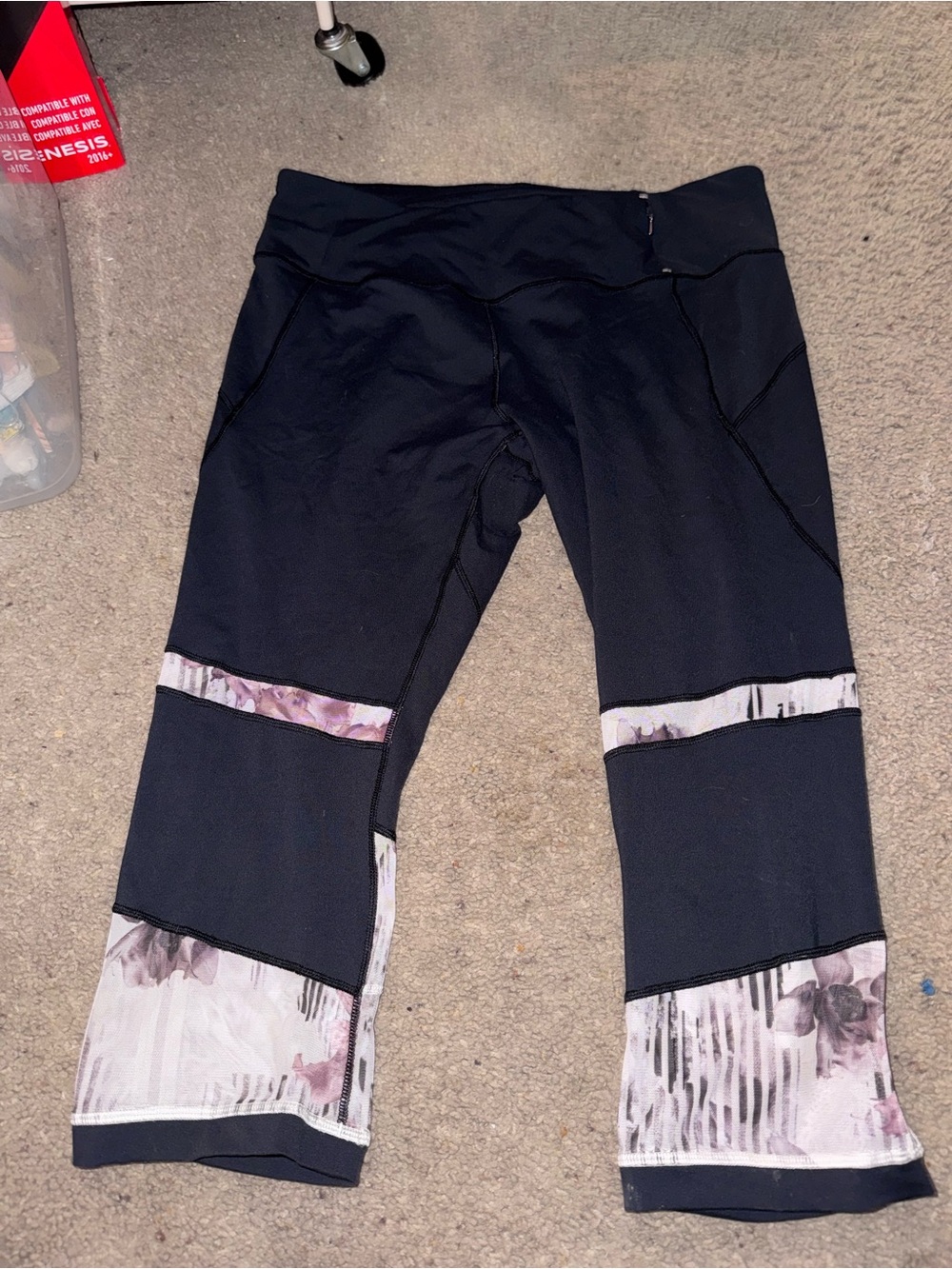 CALIA by Carrie Underwood Black Leggings with Floral Accent Panels